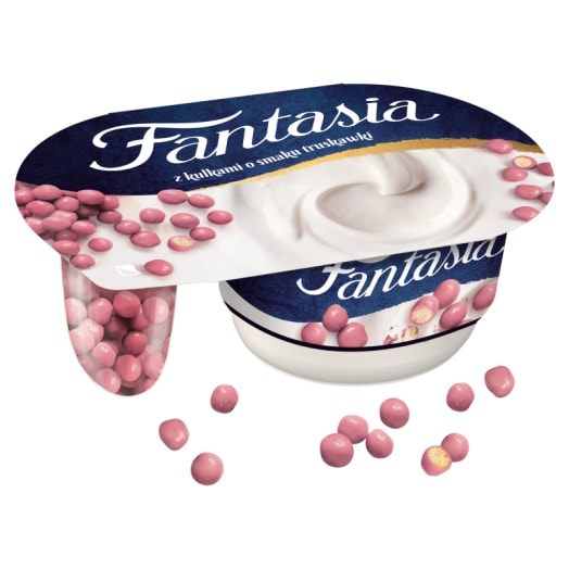 FANTASIA Jogurt kremowy z kulkami o smaku truskawkowym