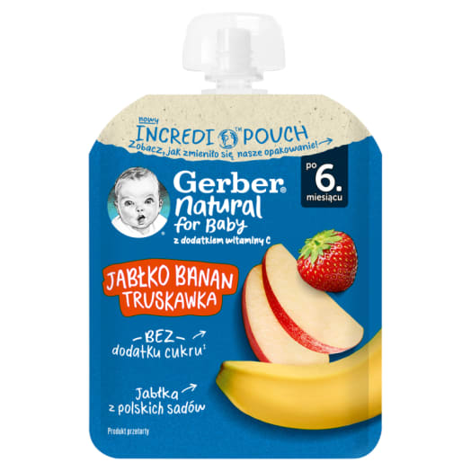 GERBER Deserek w tubce jabłko banan truskawka dla niemowląt po 6 miesiącu